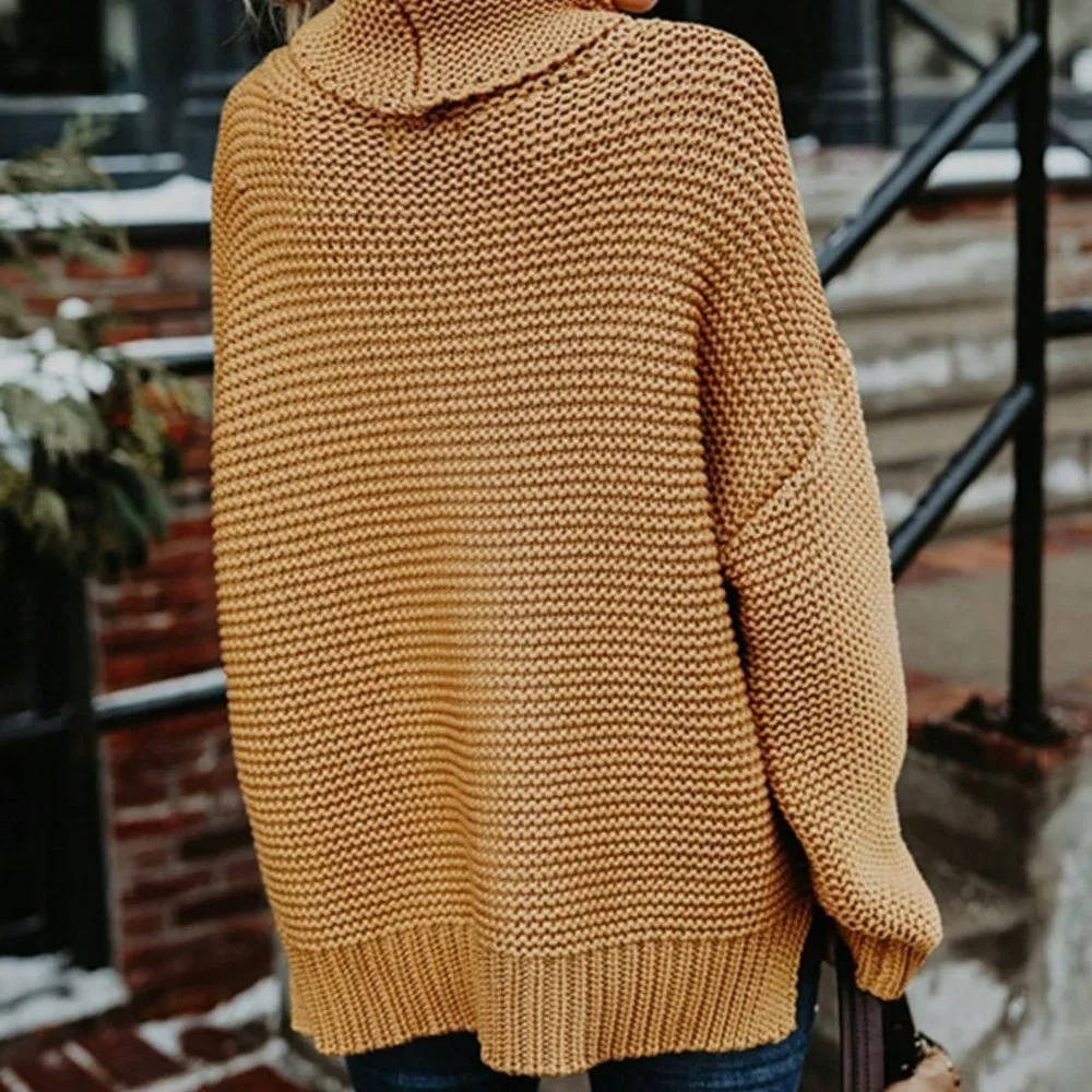 Mustard Casual Womens Turtleneck Drop Shoulder Sweater - Picture 5 of 5